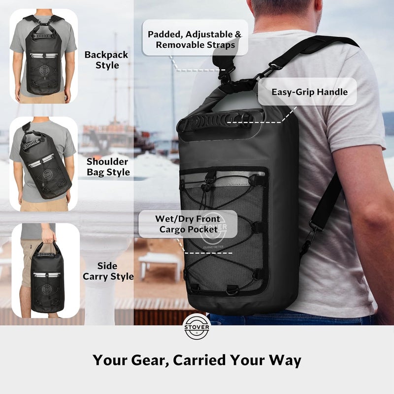 STOVER 5/10/25/30/40/55L Waterproof Dry Bag- Roll-Top Backpack w/Phone Case- Kayaking, Hiking, Camping, Boating- Men/Women - Image 3